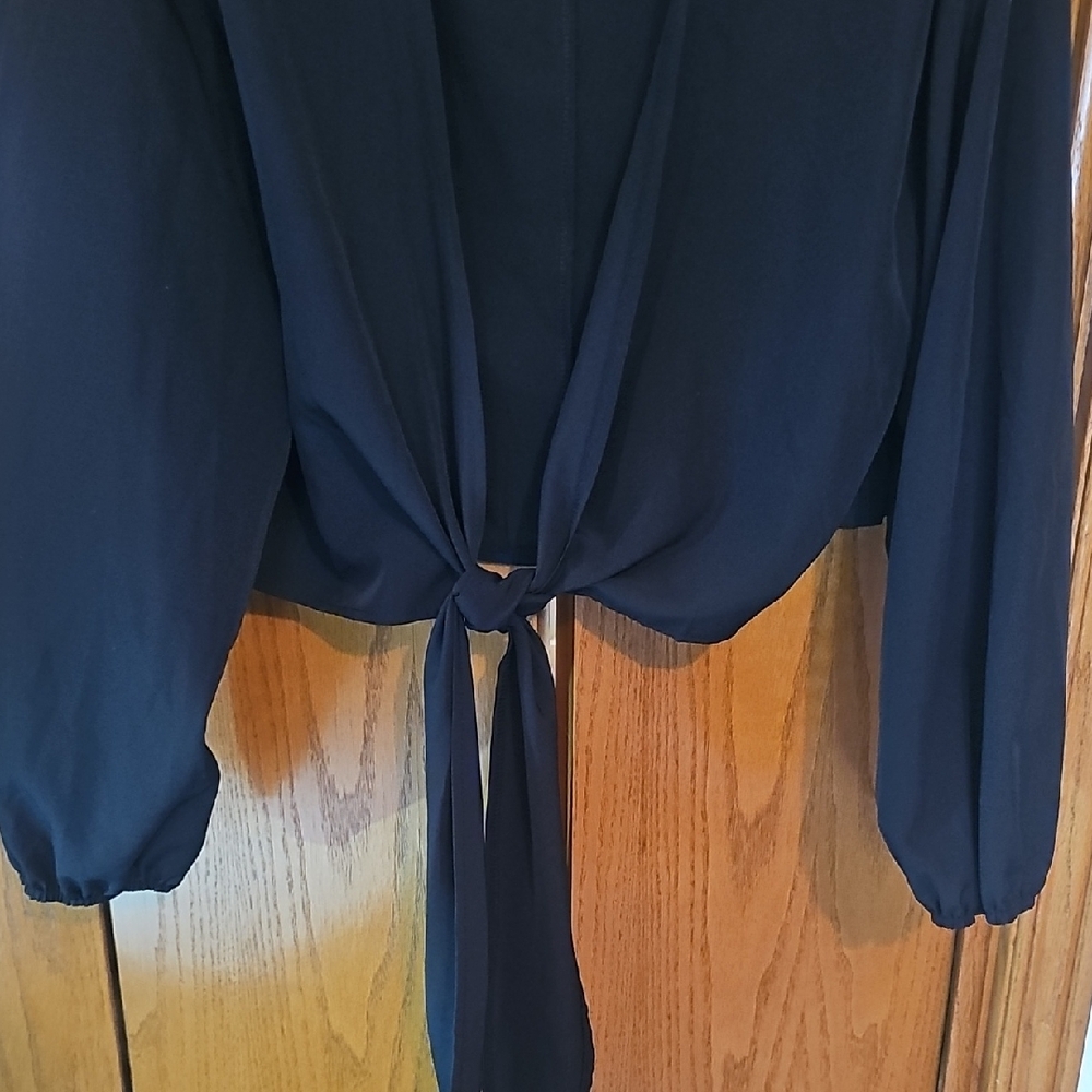 SHEIN Black Draped Open-Front Tie Cover Up - Picture 3 of 4